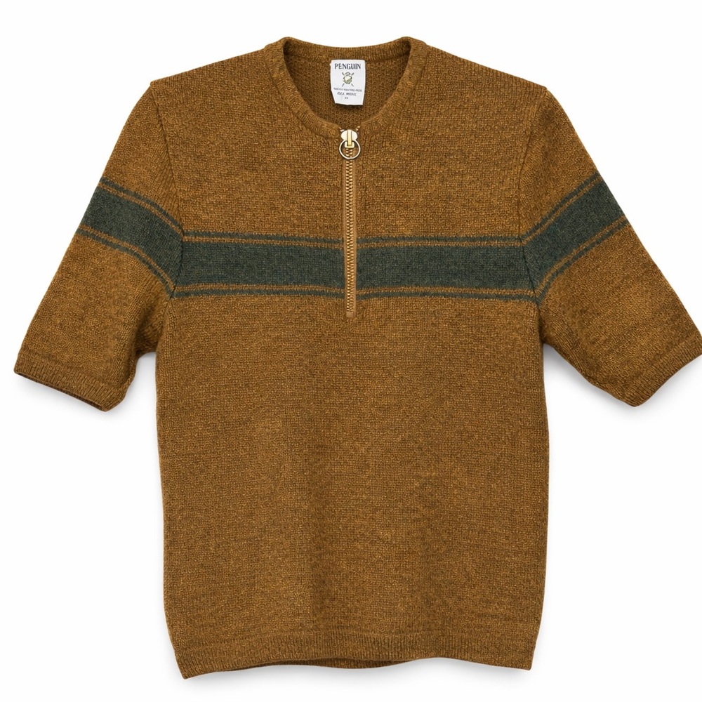 Penguin Seattle Knitting Mills Vintage All Wool Zip Neck Short Sleeve Sweater M